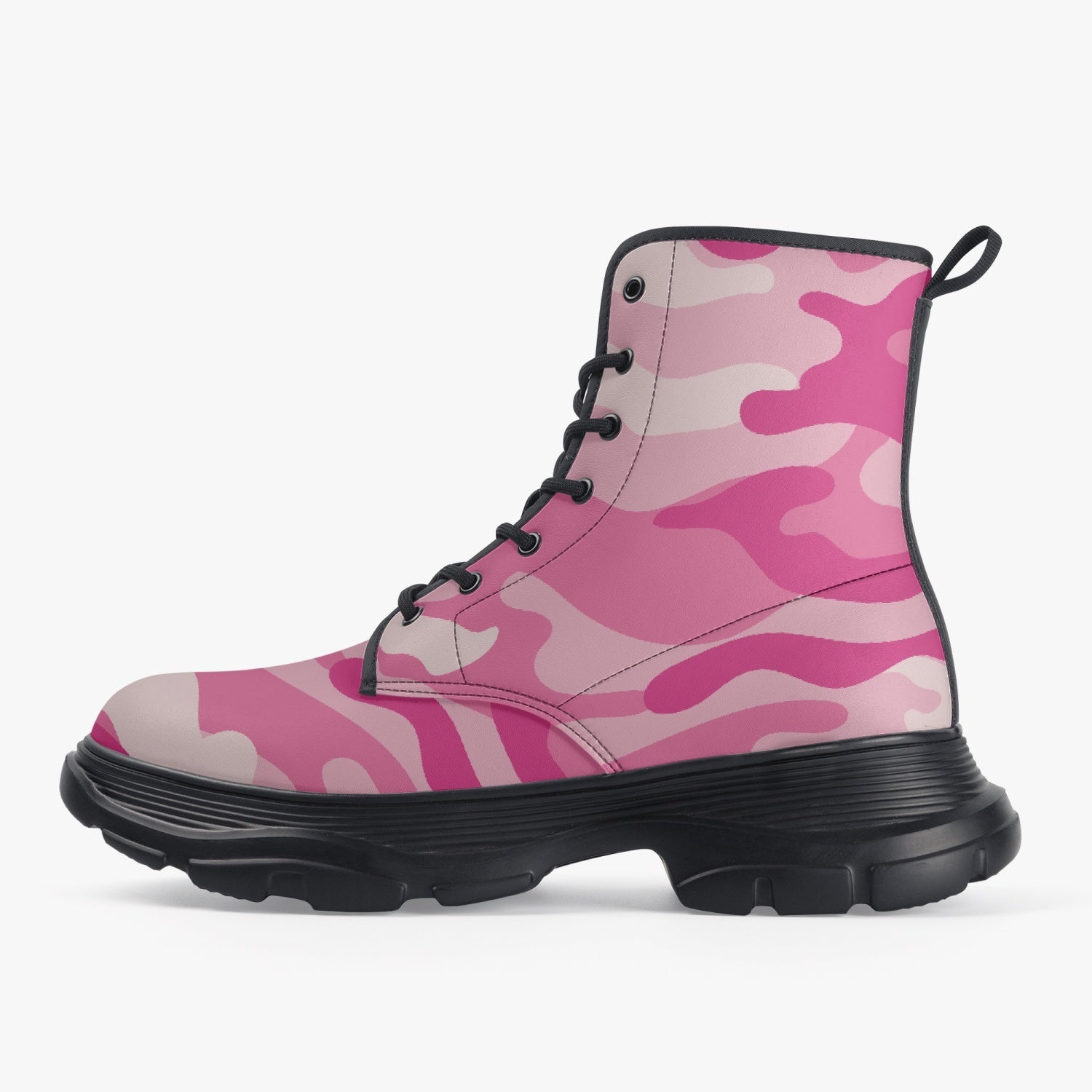 Chunky Boots | Leather in Lavender Pink Camouflage