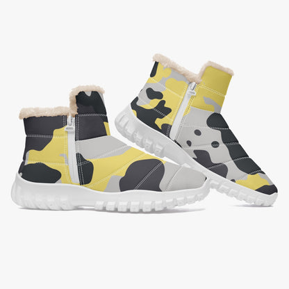 Camo Boots | Cotton-pad Fur Zipper Up | Yellow, Black & Silver