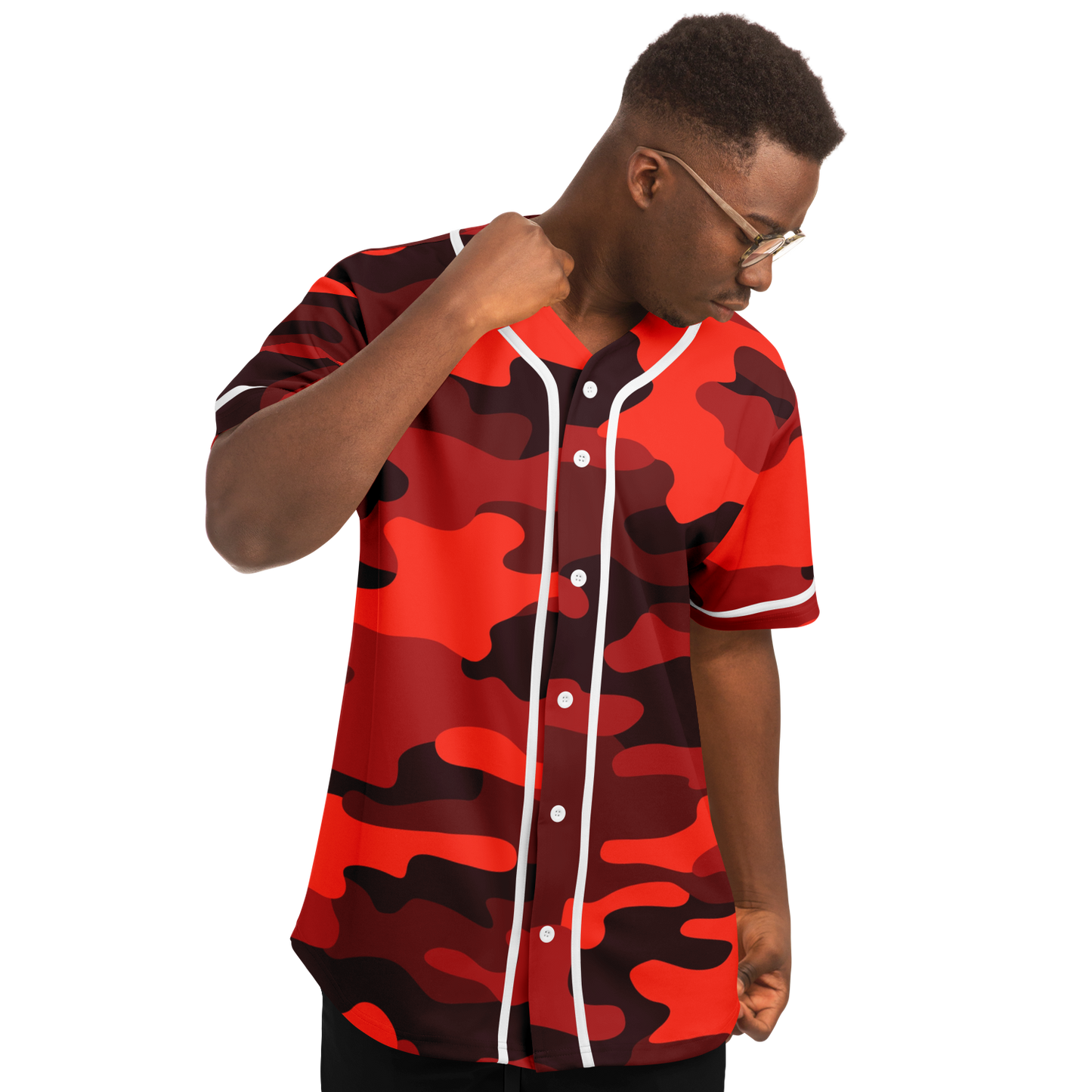 Camo Baseball Jersey | Scarlet Red & Black Camouflage