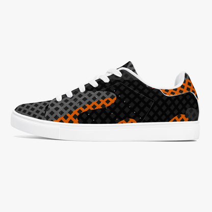 Camo Sneakers | Classic Low-Top Leather | Orange & Black Pixel