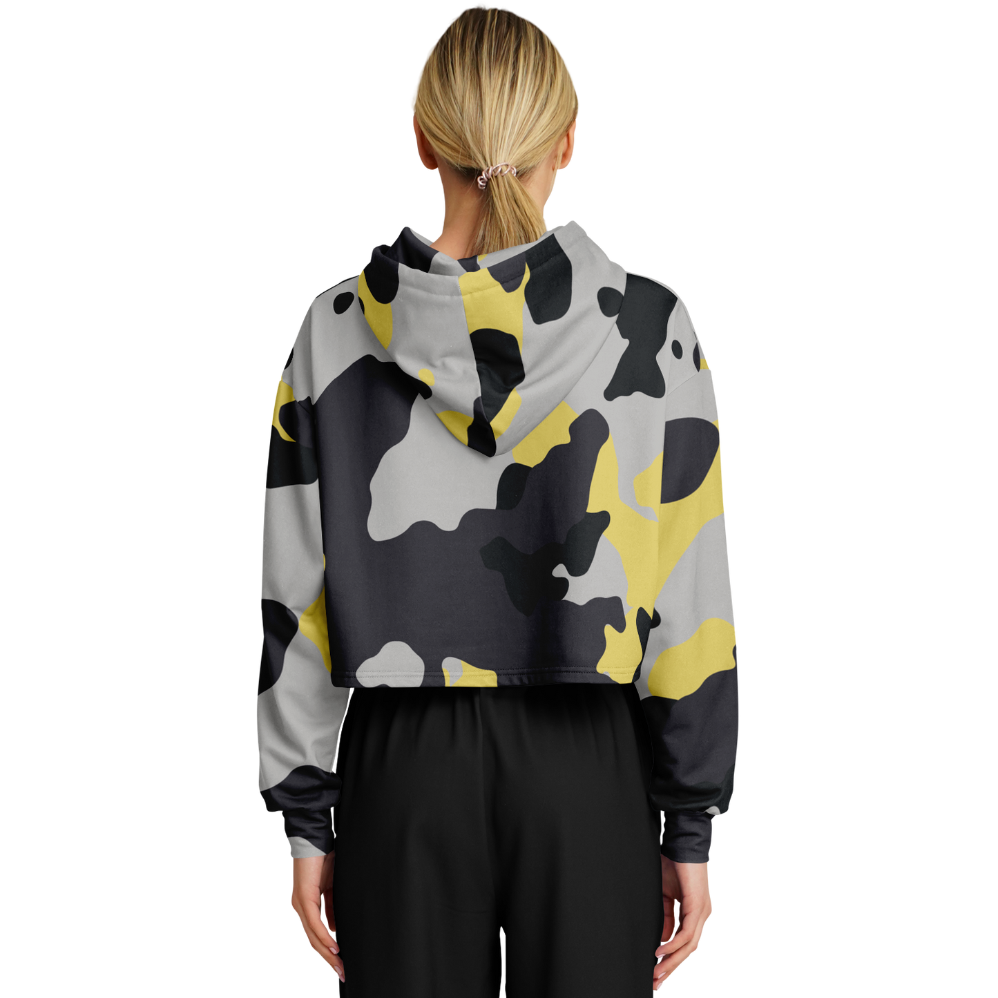 Cropped Hoodie For Women | Yellow, Black & Silver Camouflage