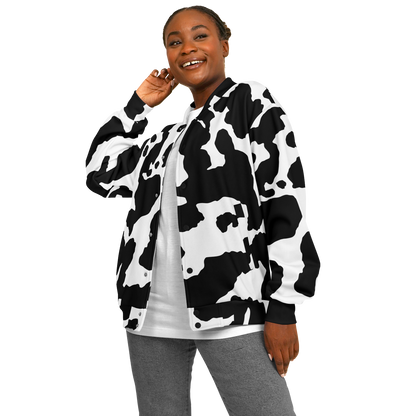 Baseball Jacket in Black & White Cow Print | Unisex