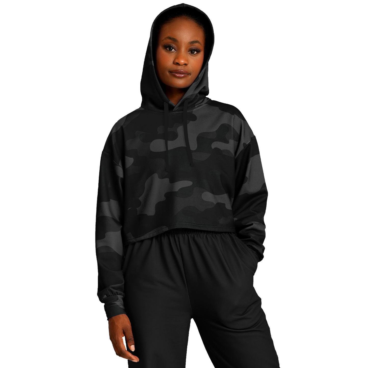 Cropped Hoodie For Women | Black Camouflage