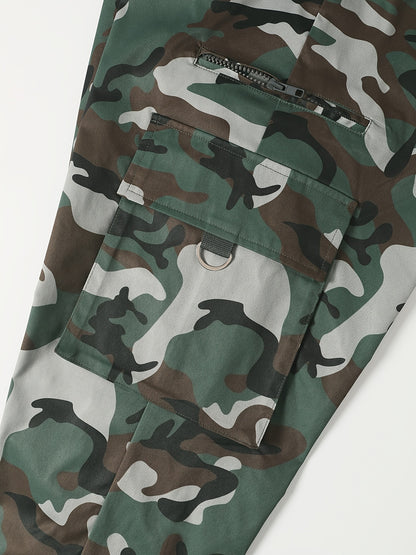 Men's Camo Cargo Pants with Flap Pockets & Invisible Zipper