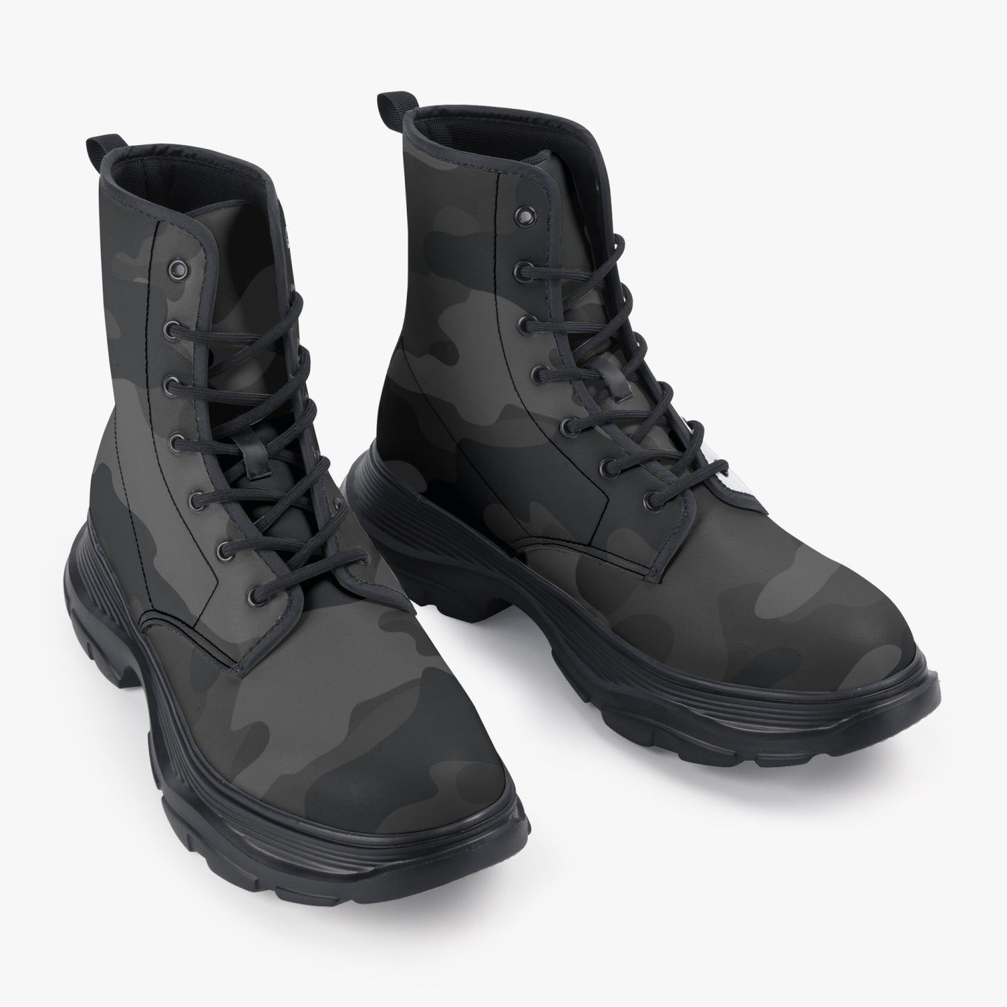 Chunky Boots | Leather in Black Camouflage