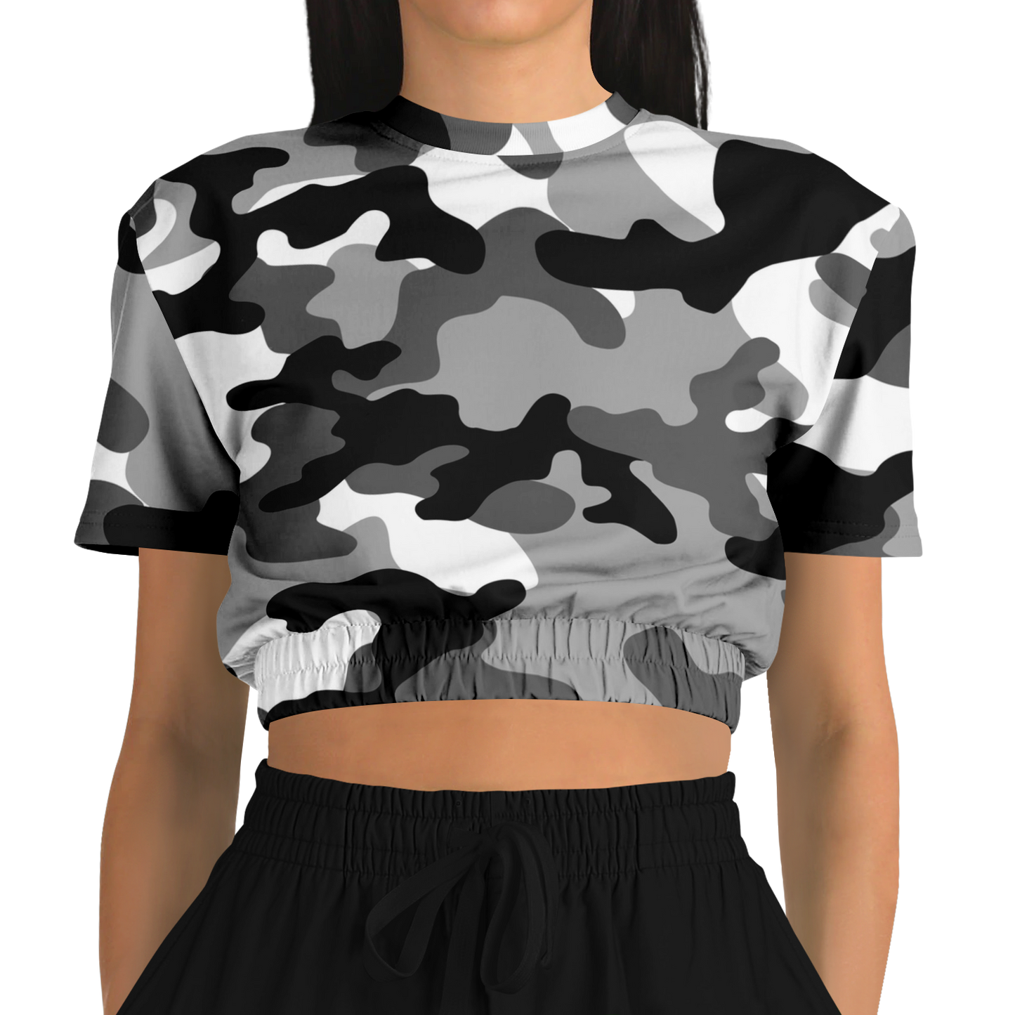 Camo Crop Top Sweatshirt | Black, White & Gray Camouflage