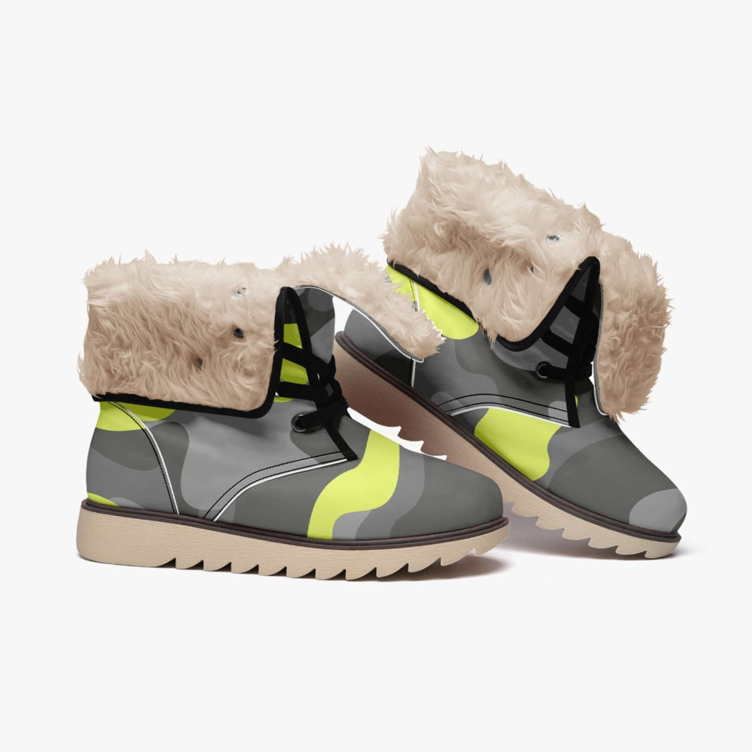 Camo Boots | Yellow, Black, & Gray Cotton-Pad Fur Lining