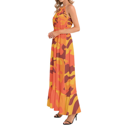 Camo Maxi Dress | Orange and Red Camouflage | Ruffle Hem