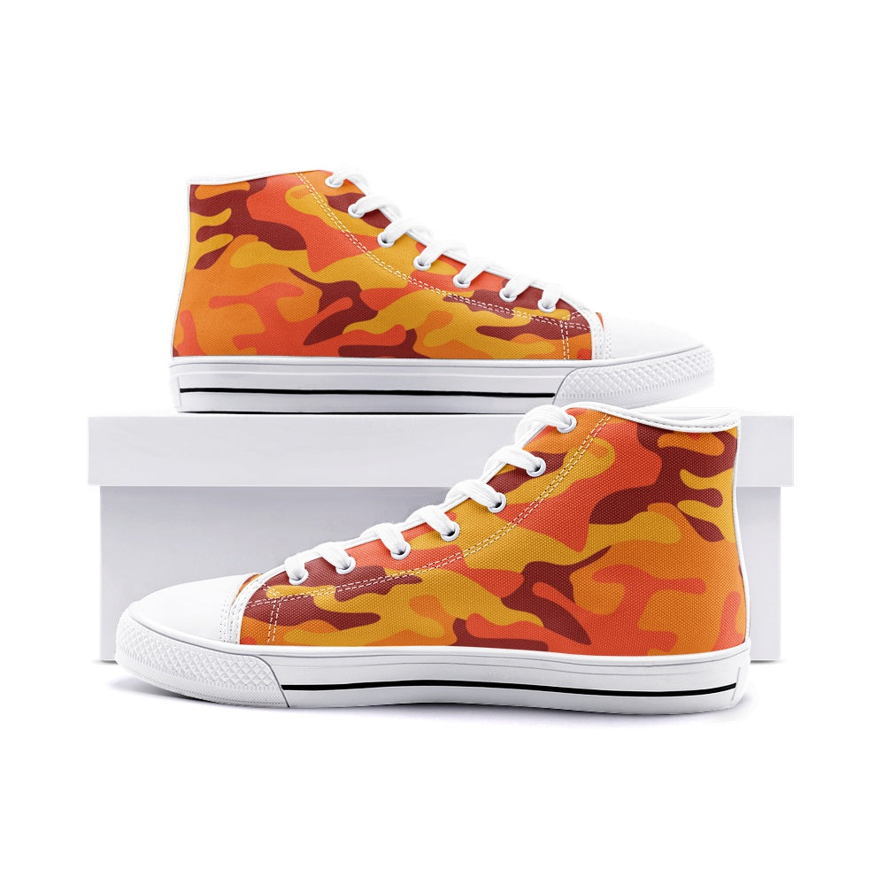 Camo Shoes | HIgh Top Canvas | Orange & Red Camouflage