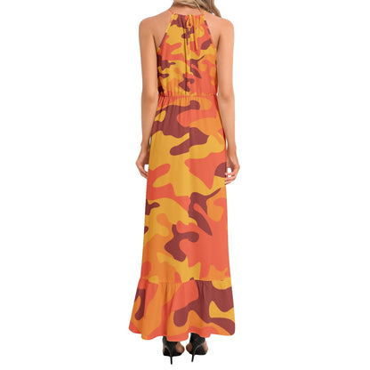 Camo Maxi Dress | Orange and Red Camouflage | Ruffle Hem