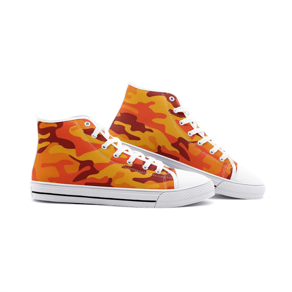 Camo Shoes | HIgh Top Canvas | Orange & Red Camouflage