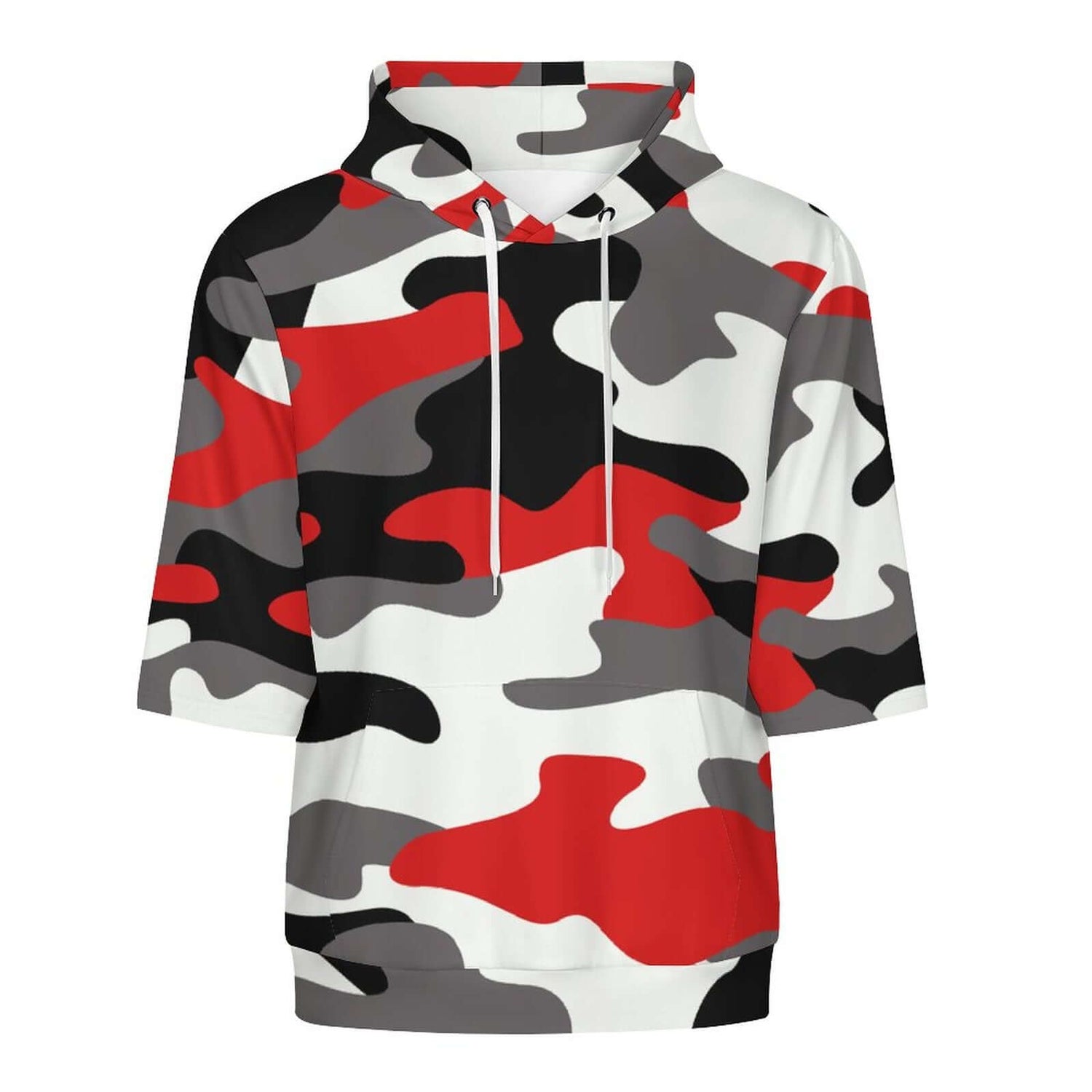 Short Sleeve Hoodie | Red, Black & White Camouflage