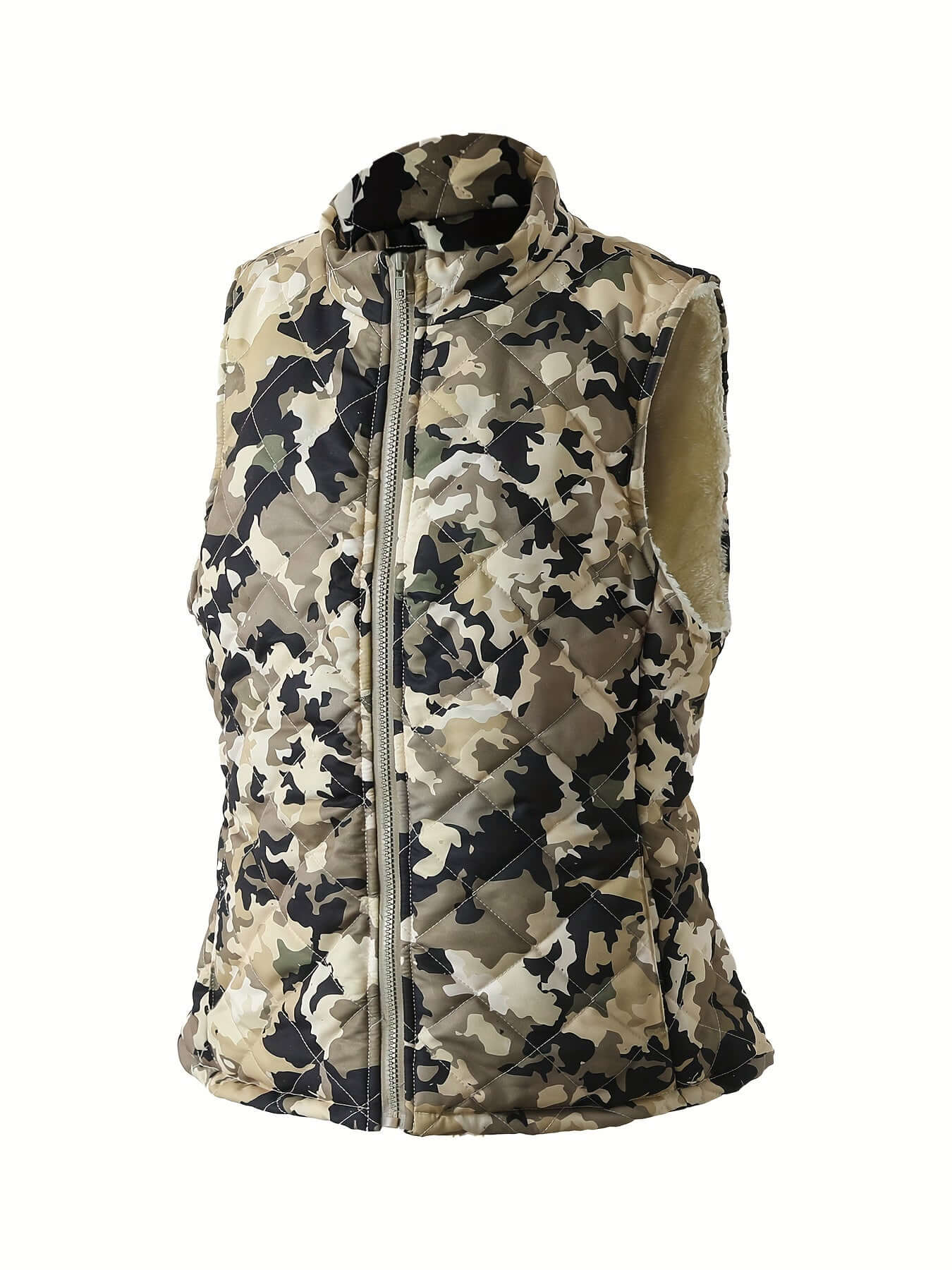 Women'S Camo Quilted Vest with a Stand Collar Zip-Up | Sleeveless Outerwear