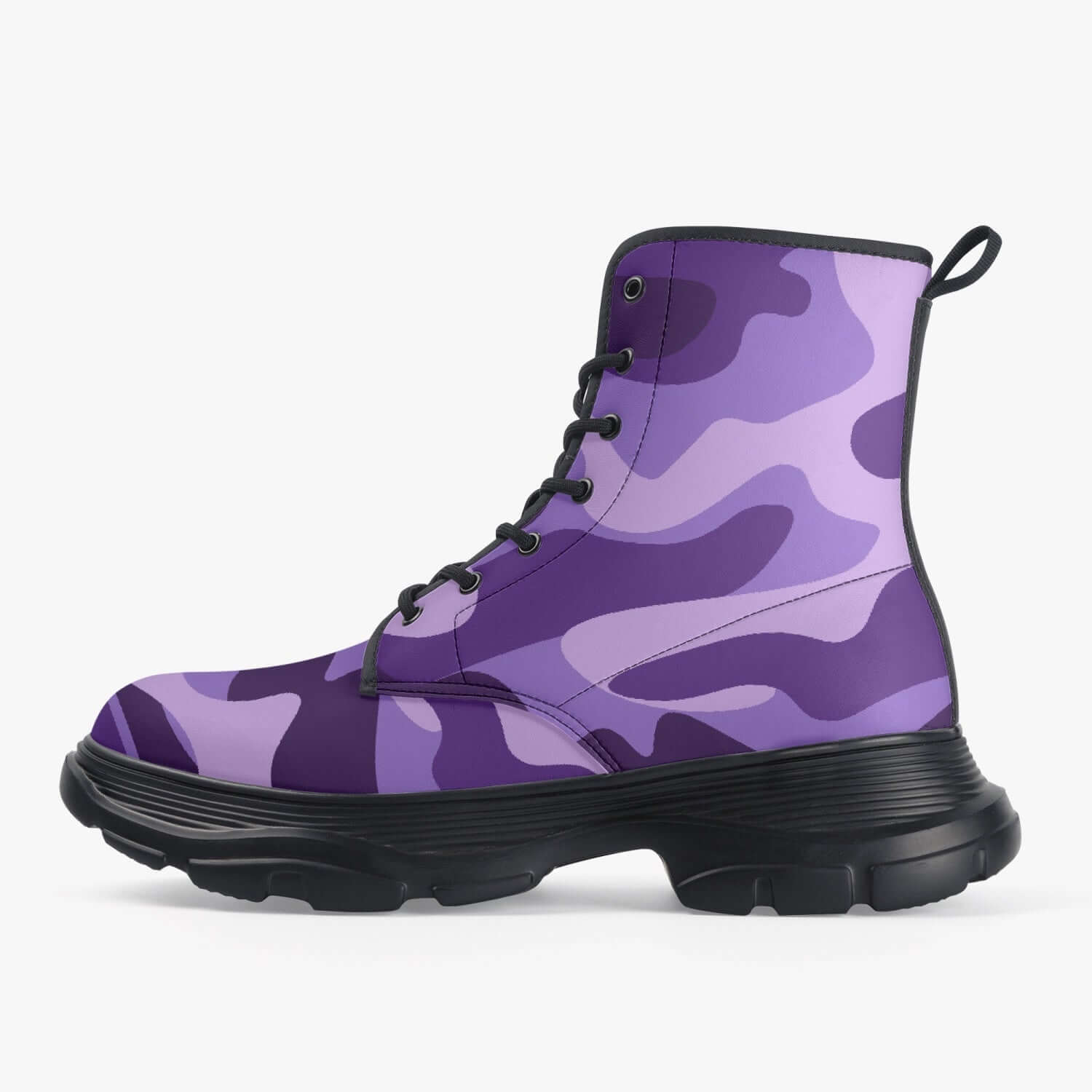 Chunky Boots | Leather in Purple, Blue, & Mauve Camouflage