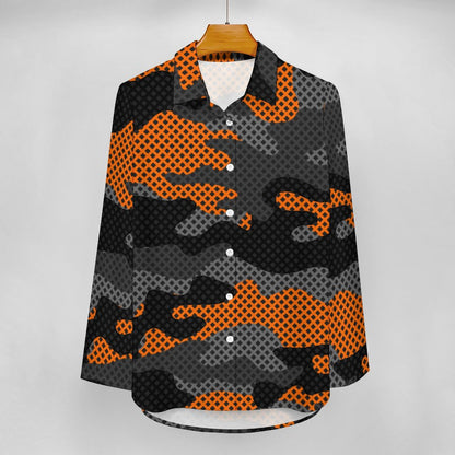 Women's Button-Up Camo Shirt | Orange & Black Pixel