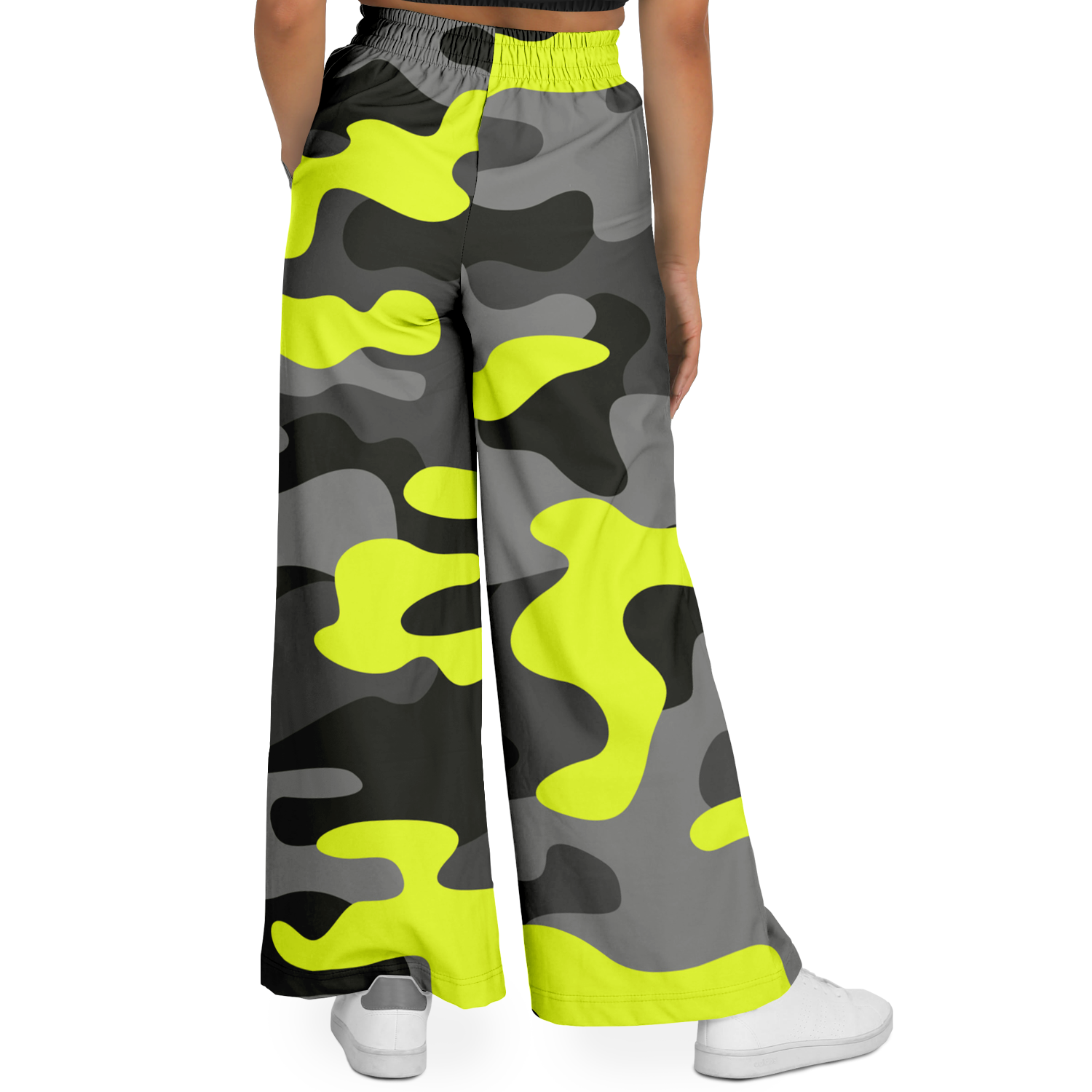 Camo Wide Leg Pants | Black, Gray & Yellow Camouflage