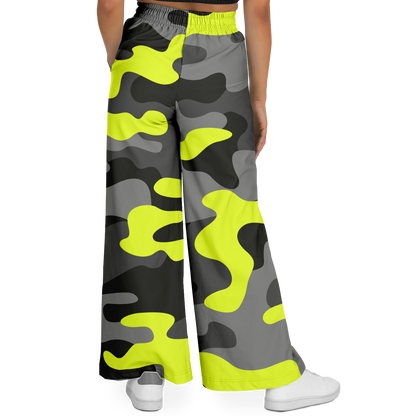 Camo Wide Leg Pants | Black, Gray & Yellow Camouflage