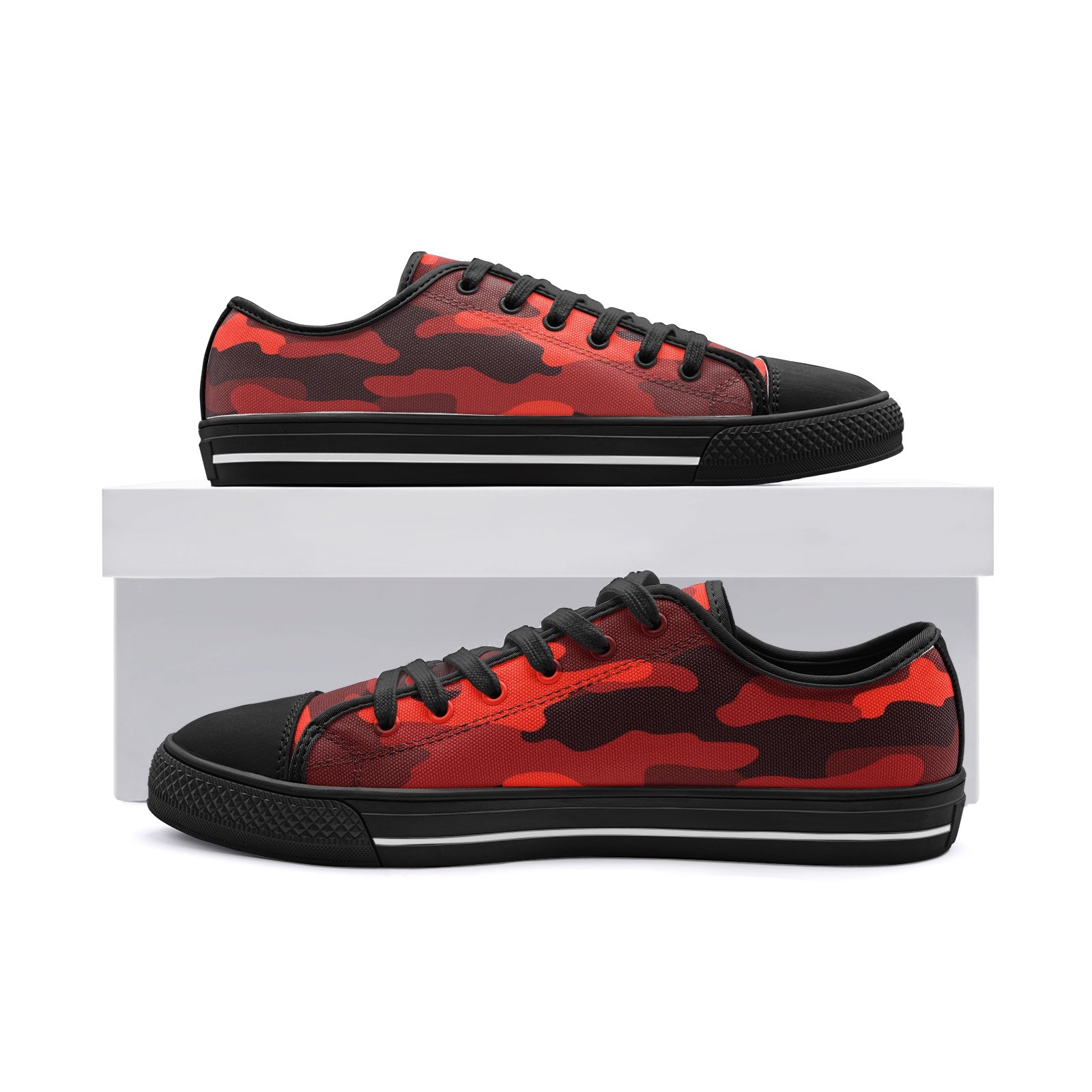 Camo Shoes | Low Top Canvas | Scarlet Red & Black