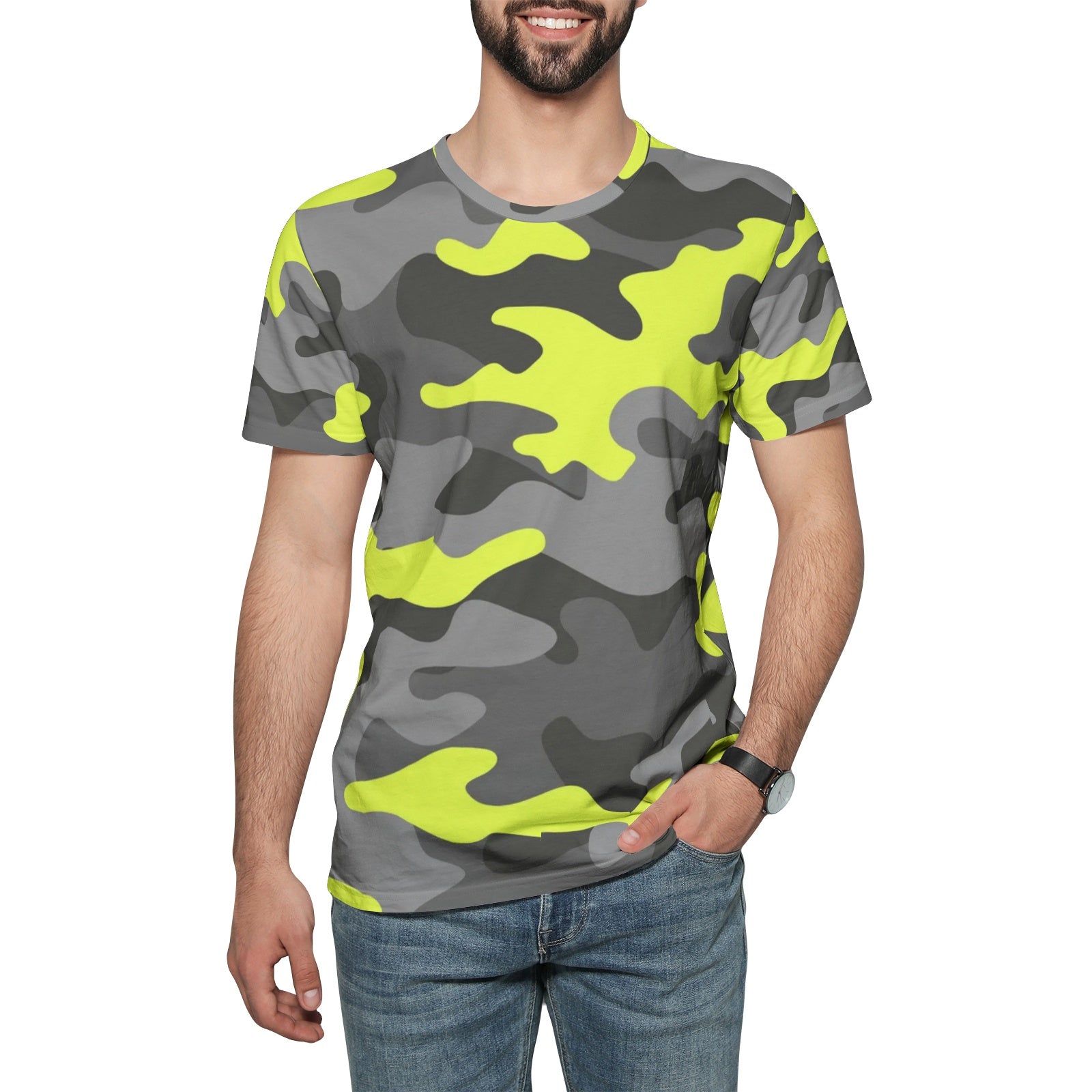 Camo T-shirt | Cotton | Unisex | Yellow, Black, and White