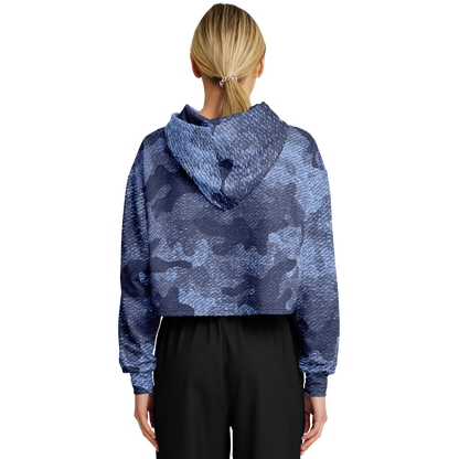 Cropped Hoodie For Women | Blue Denim Camouflage