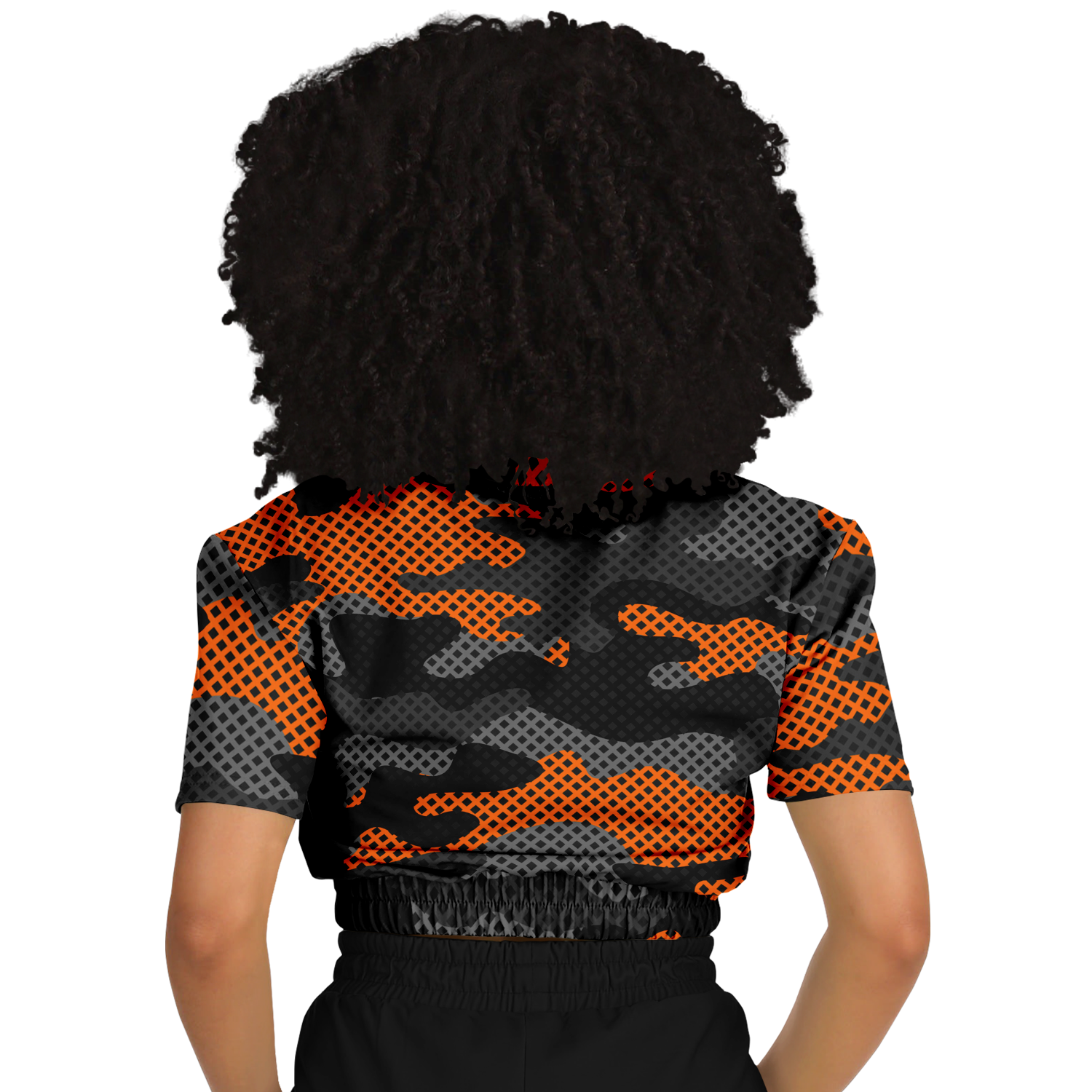 Camo Crop Top Sweatshirt | Black & Orange Pixel Pattern