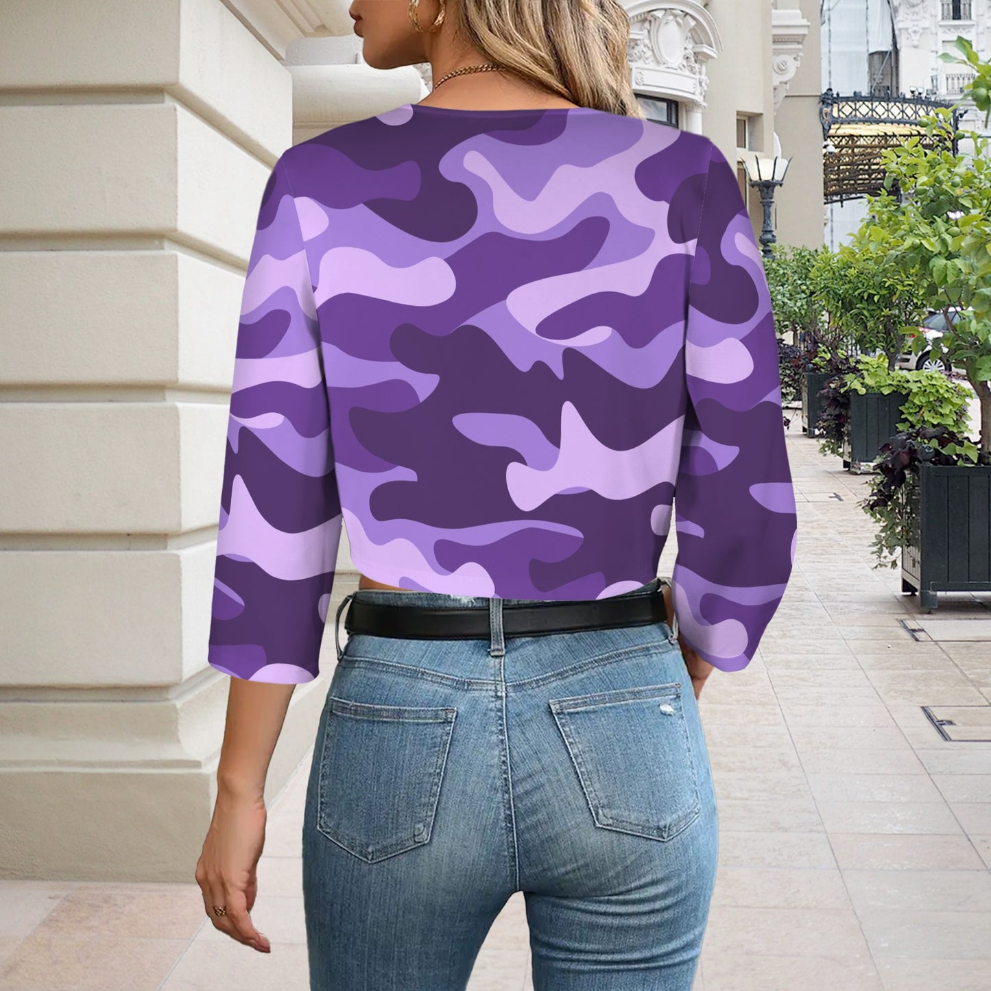 Camo Blazer | Cropped Open Front | Purple, Blue and Mauve Camouflage