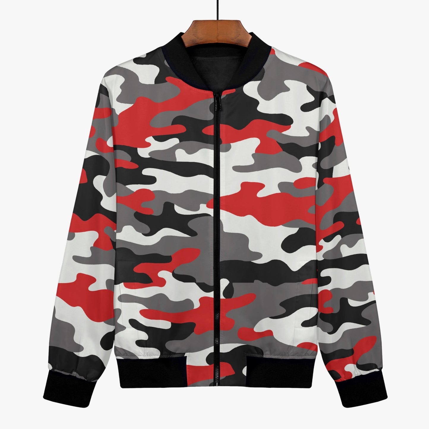 Women's Camo Bomber Jacket | Red, Black, and White