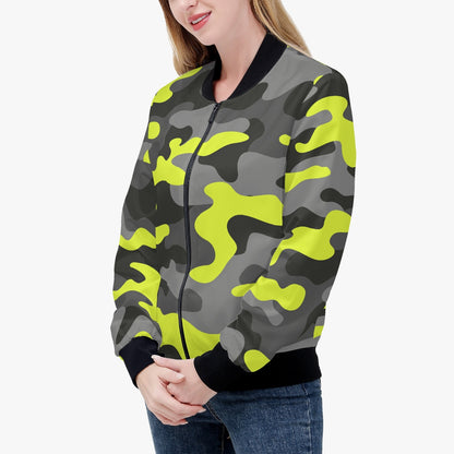 Women's Camo Bomber Jacket | Yellow, Black and Gray