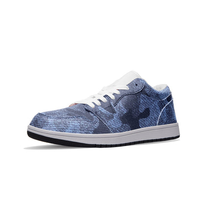 Camo Low Top Leather Sneakers | Denim Blue