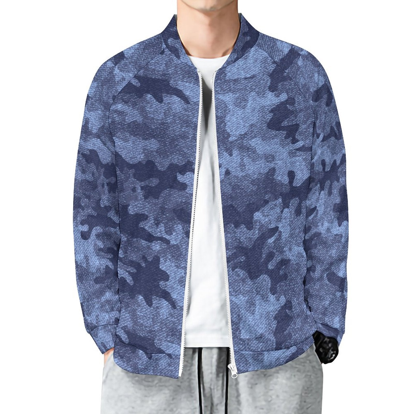 Camo Shirt | Raglan Zip-up | Denim Blue