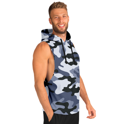 Sleeveless Hoodie | Light Blue Camouflage