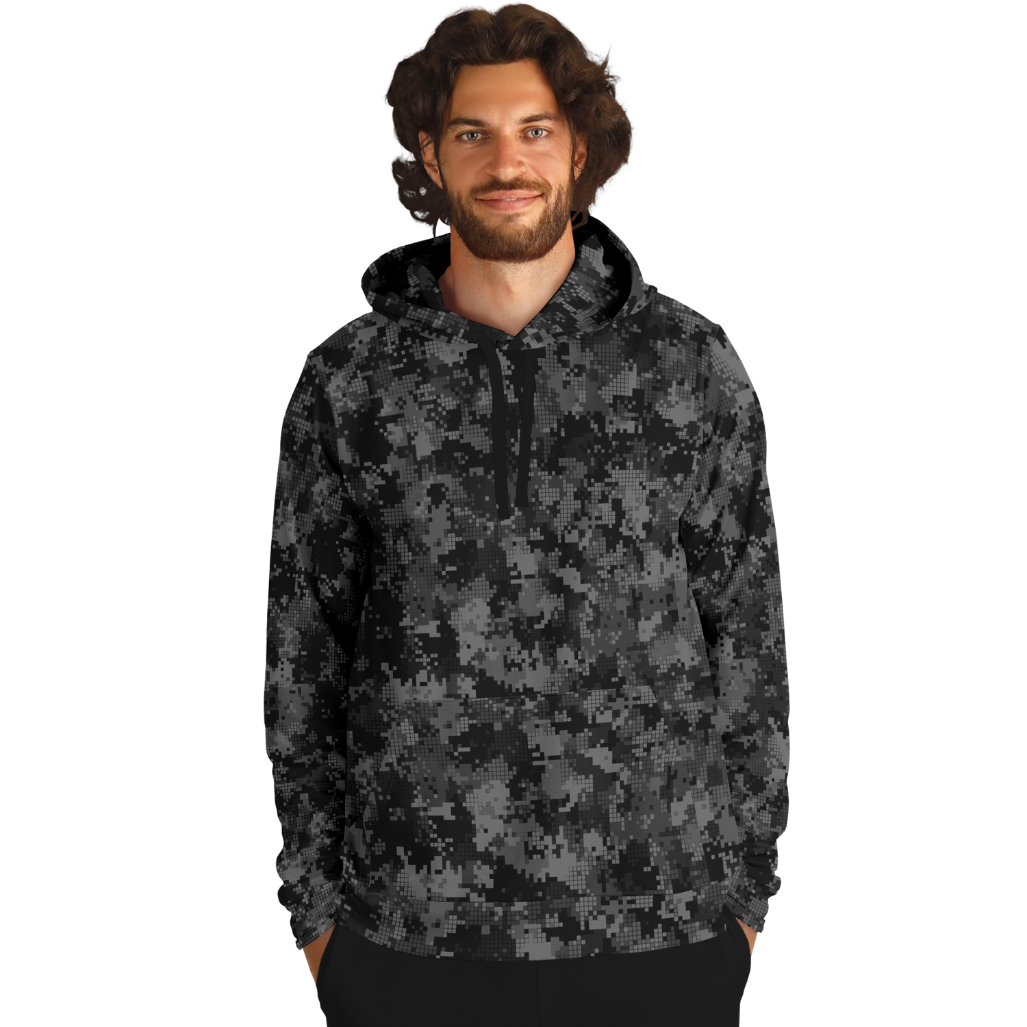 Black Camo Hoodie | Digital Monochrome Dark Gray Camouflage