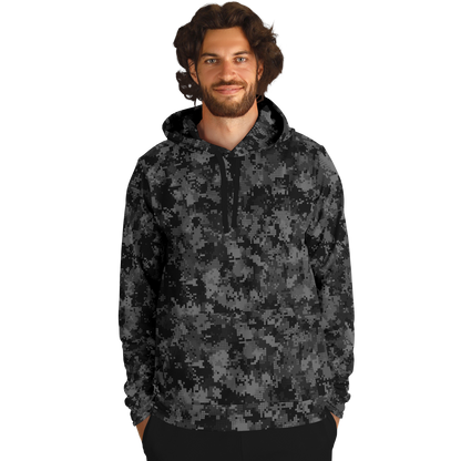 Black Camo Hoodie | Digital Monochrome Dark Gray Camouflage