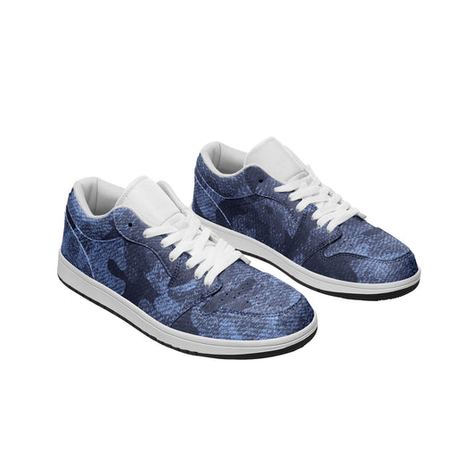 Camo Low Top Leather Sneakers | Denim Blue