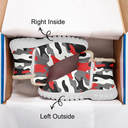 Camo Boots | Cotton-pad Fur Zipper Up | Red, Black and White