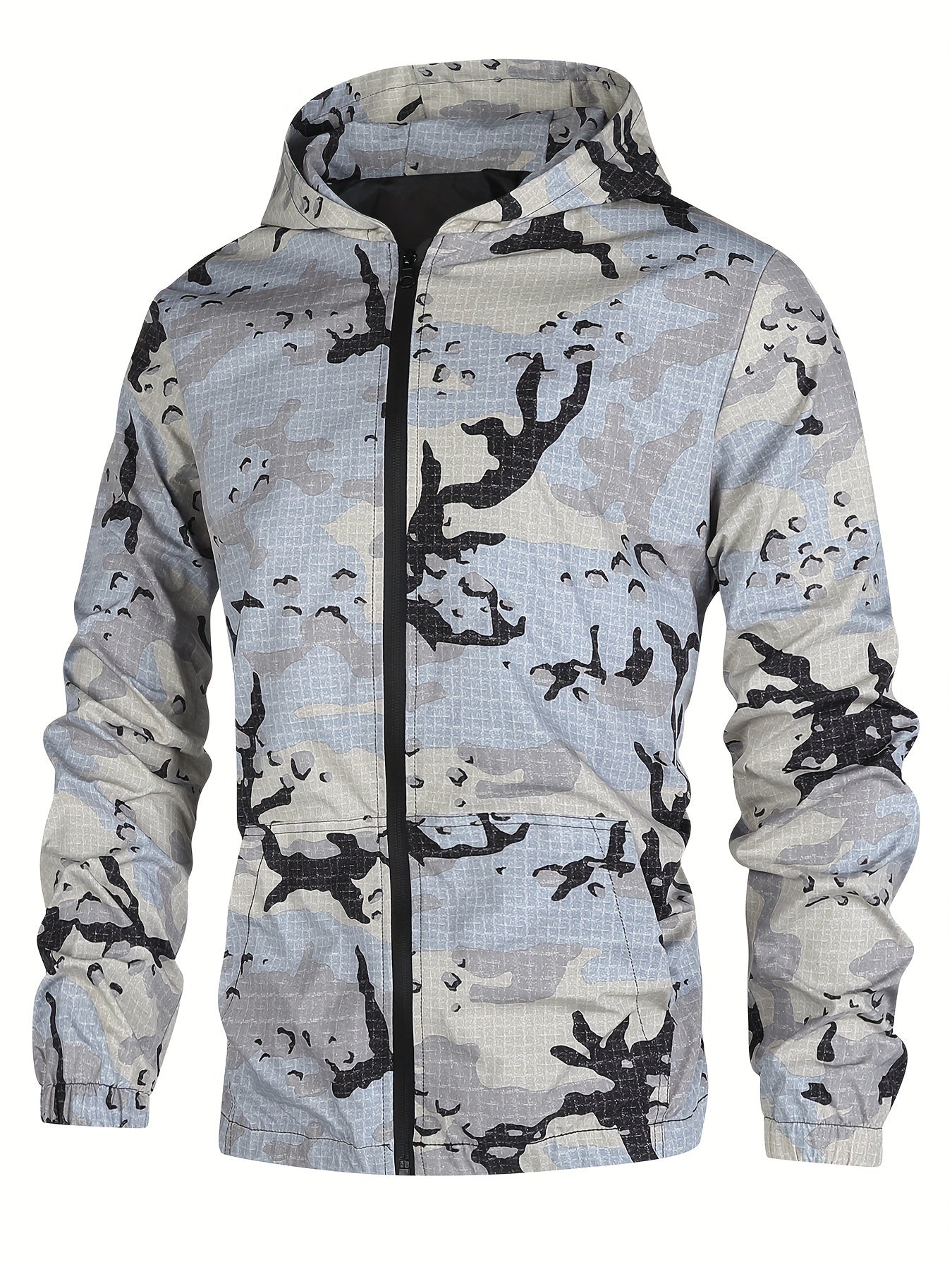 Camo Hooded Jacket | Men's Zip-Up Polyester with Pockets