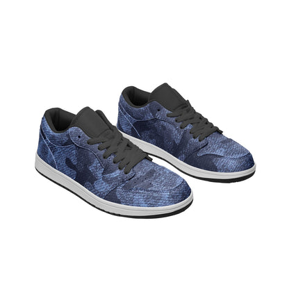 Camo Low Top Leather Sneakers | Denim Blue