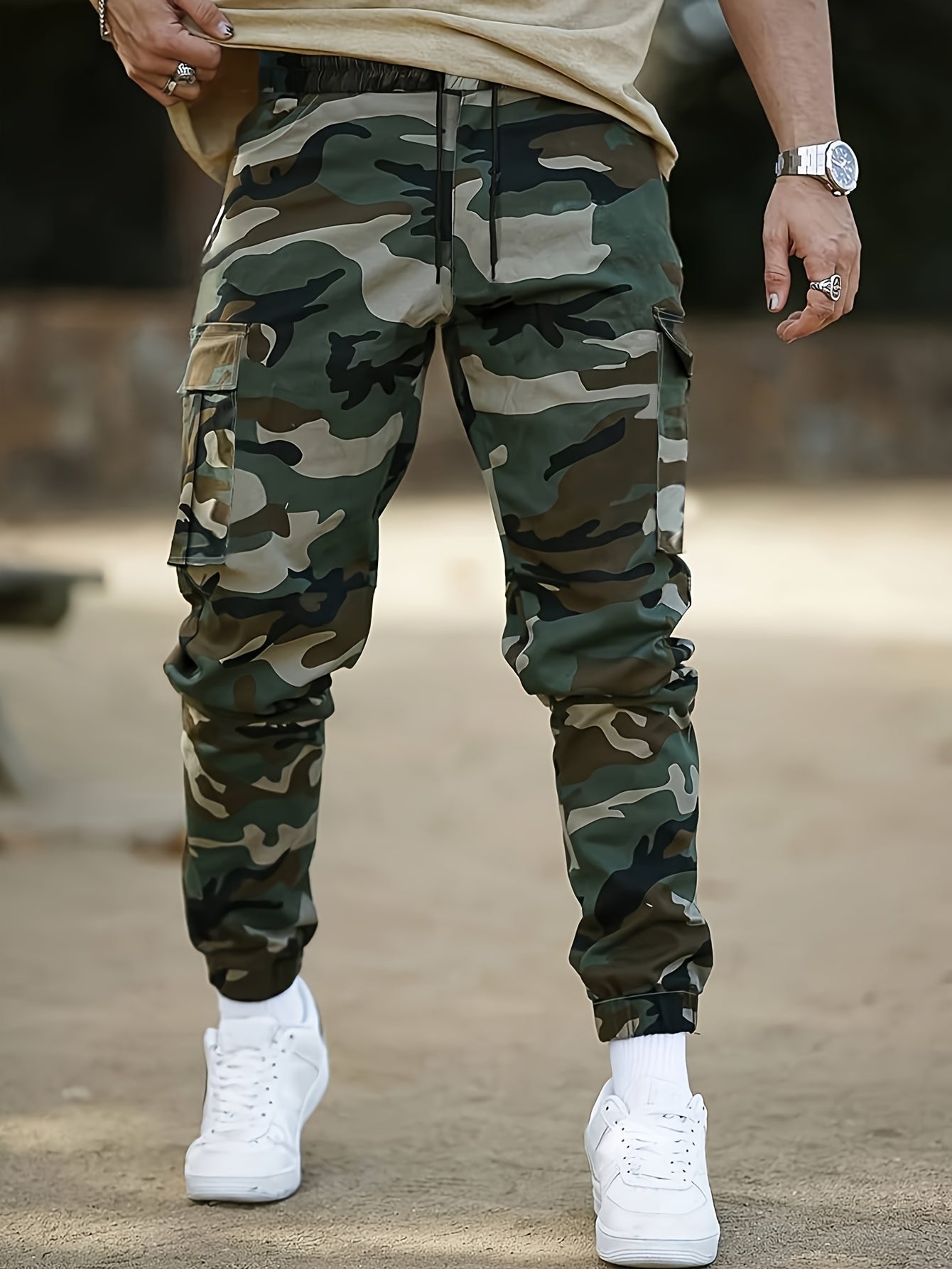 Cropped Camo Cargo Pants For Men