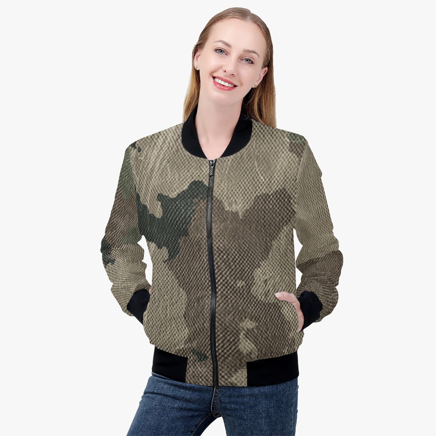 Women's Camo Bomber Jacket | Dirty Brown Camouflage