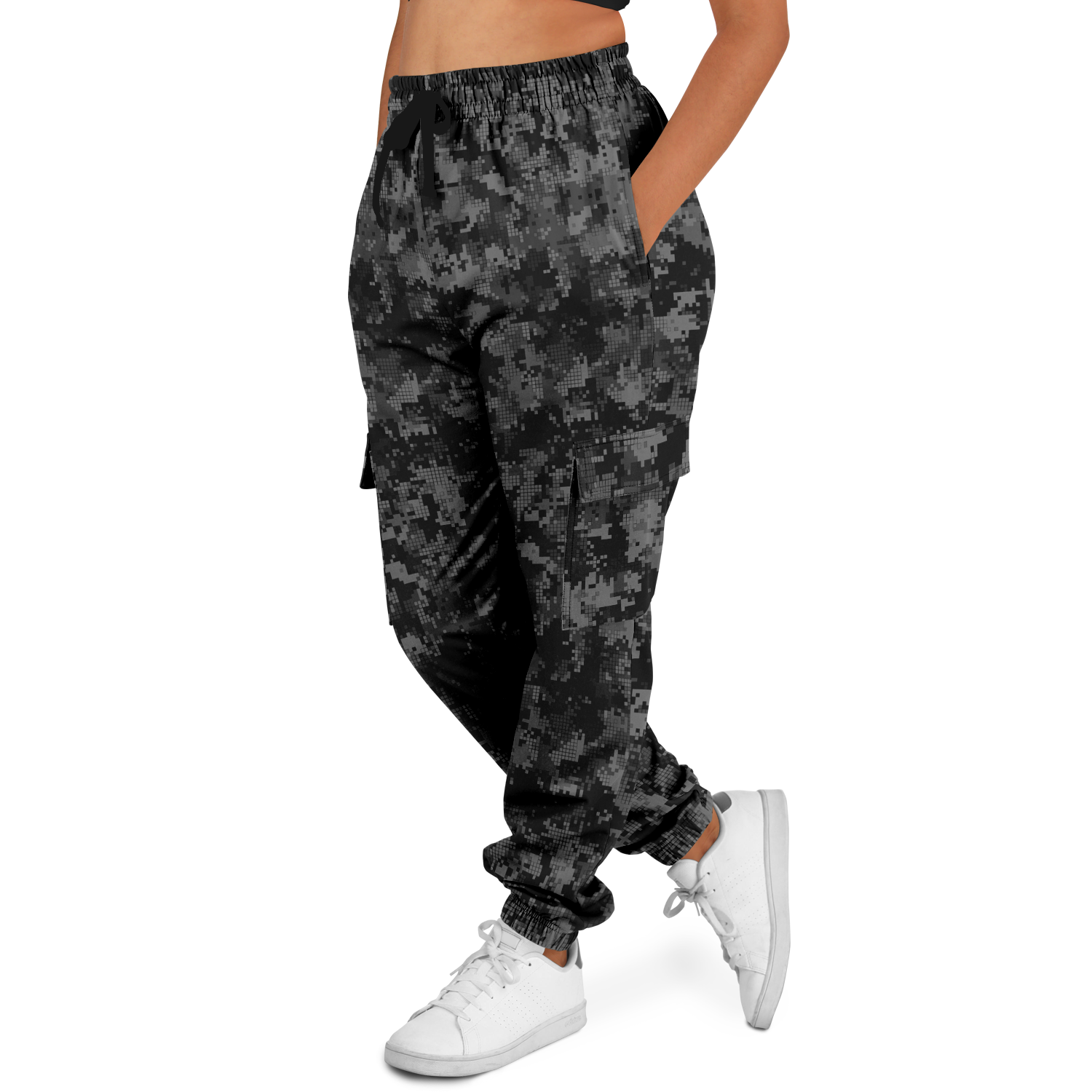 Black Camo Cargo Pants | Digital Monochrome Dark Gray