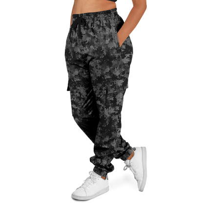 Black Camo Cargo Pants | Digital Monochrome Dark Gray