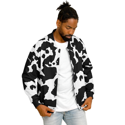 Baseball Jacket in Black & White Cow Print | Unisex