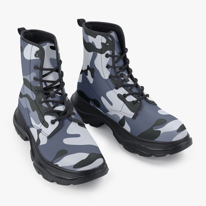 Chunky Boots | Leather in Light Blue Camouflage