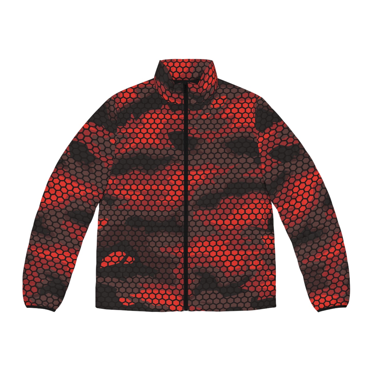 Camo Puffer Jacket For Men | Red Hive Camouflage Pattern