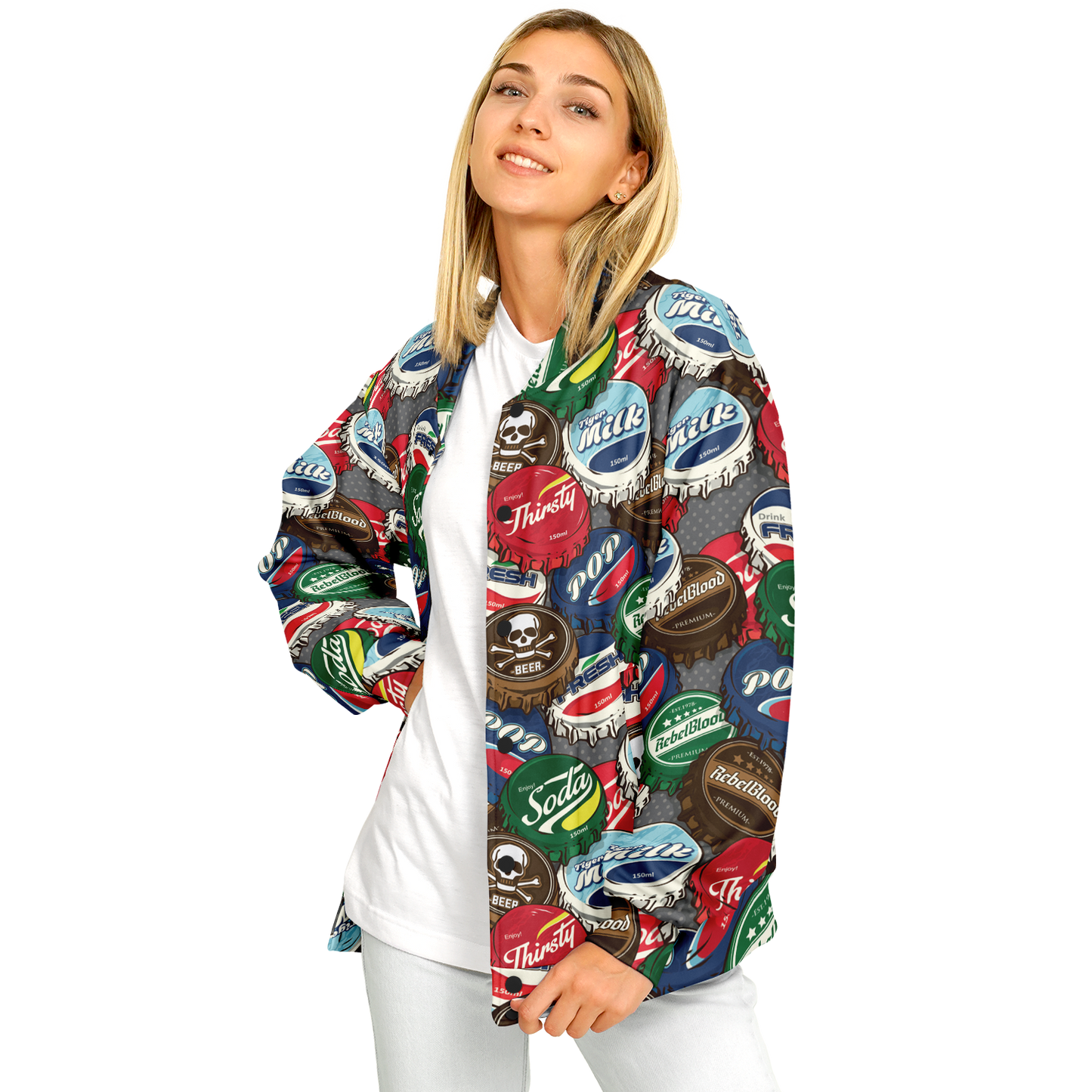 Baseball Jacket | Pop Art Bottle Caps | Heavyweight Coat