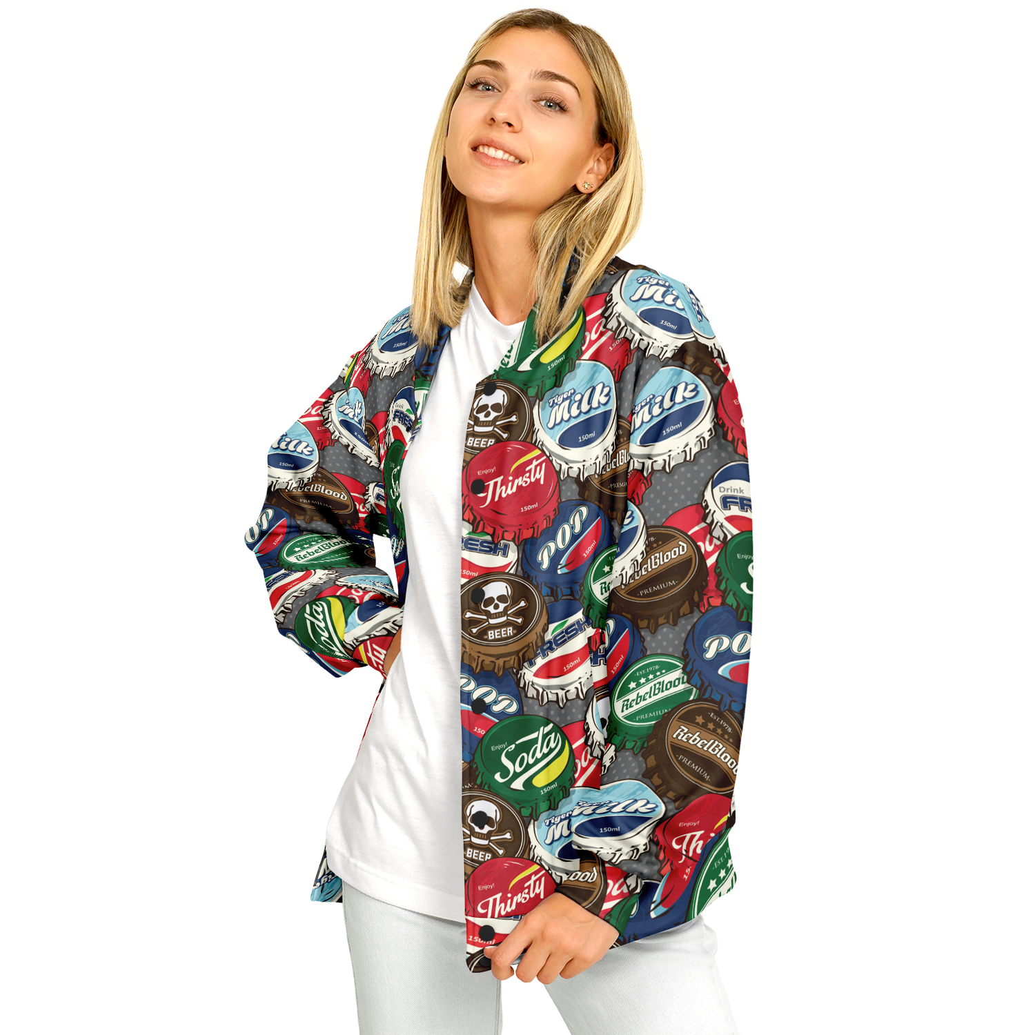 Baseball Jacket | Pop Art Bottle Caps | Heavyweight Coat