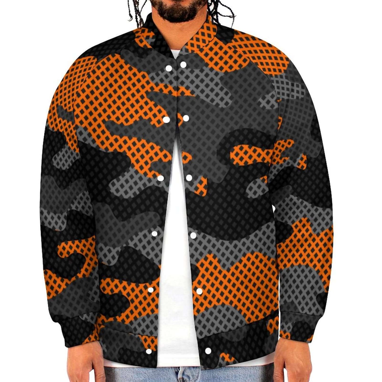 Men's Camo Jacket | Black & Orange Pixel Camouflage