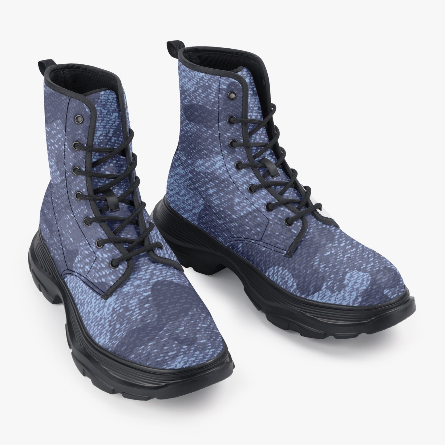 Chunky Boots | Leather in Denim Blue Camouflage