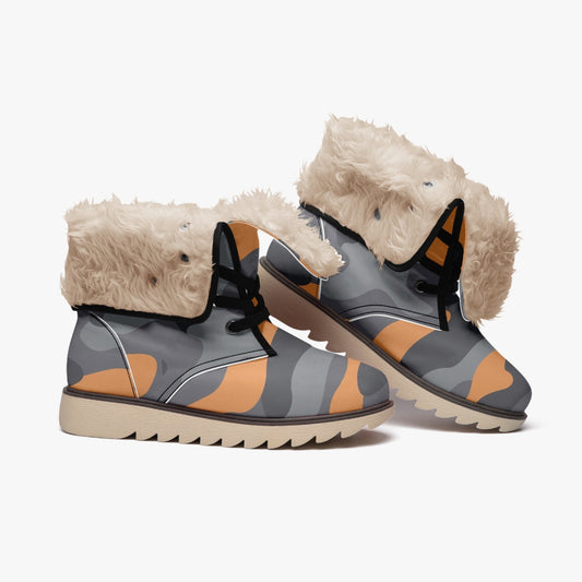 Camo Boots | Orange, Black & Gray Cotton-Pad Fur Lining