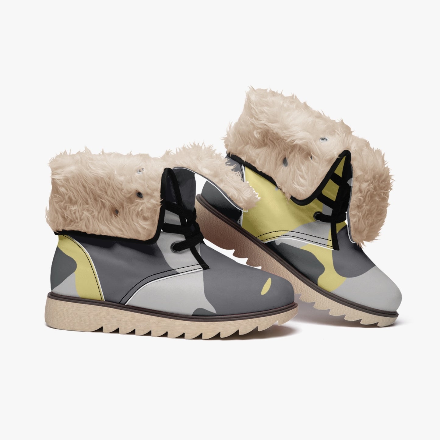 Camo Boots | Yellow, Black, & Silver Cotton-Pad Fur Lining